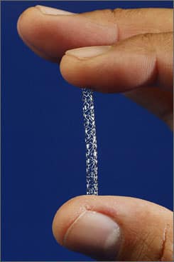 Stent held between thumb and index finger